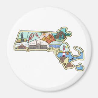 Massachusetts Karta Boston Cape Cod Salem Souvenir Magnet