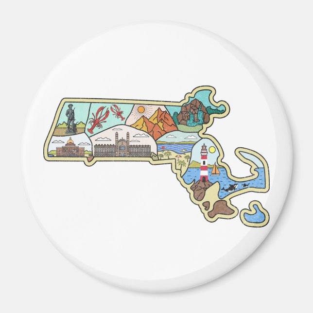 Massachusetts Karta Boston Cape Cod Salem Souvenir Magnet (Framsidan)