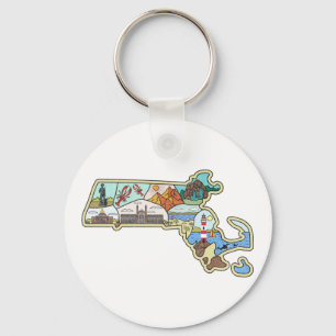 Massachusetts Karta Boston Cape Cod Salem Souvenir Nyckelring