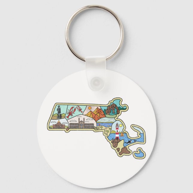 Massachusetts Karta Boston Cape Cod Salem Souvenir Nyckelring (Framsida)