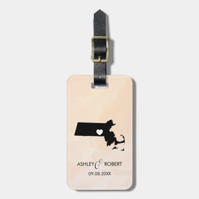 Massachusetts Karta Bröllop Luggage Tag, Personali Bagagebricka (Vertikal Framsida)