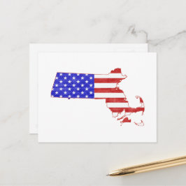Massachusetts Karta Shaped Patriotic American Flag Vykort
