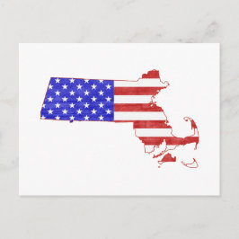 Massachusetts Karta Shaped Patriotic American Flag Vykort