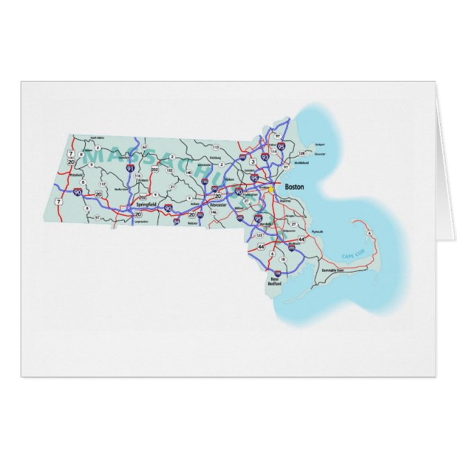 Massachusetts Karta Tom Kort (Framsidan Horizontal)