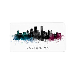 Massachusetts konst | Boston MA Siluett Vattenfärg Adressetikett