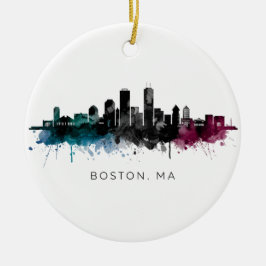 Massachusetts konst | Boston MA Siluett Vattenfärg Julgransprydnad Keramik