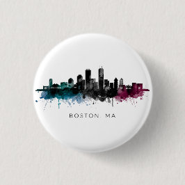 Massachusetts konst | Boston MA Siluett Vattenfärg Knapp
