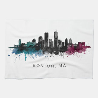 Massachusetts konst | Boston MA Siluett Vattenfärg Kökshandduk