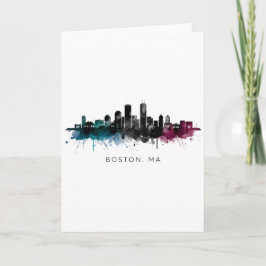 Massachusetts konst | Boston MA Siluett Vattenfärg Kort