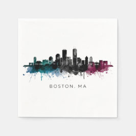 Massachusetts konst | Boston MA Siluett Vattenfärg Pappersservett