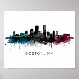 Massachusetts konst | Boston MA Siluett Vattenfärg Poster