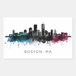 Massachusetts konst | Boston MA Siluett Vattenfärg Rektangulärt Klistermärke