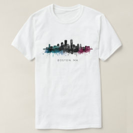 Massachusetts konst | Boston MA Siluett Vattenfärg T Shirt