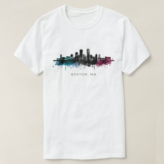 Massachusetts konst | Boston MA Siluett Vattenfärg T Shirt