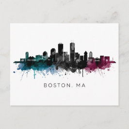 Massachusetts konst | Boston MA Siluett Vattenfärg Vykort