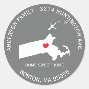MASSACHUSETTS-LÄGE Ny adress etikettstämpel Runt Klistermärke