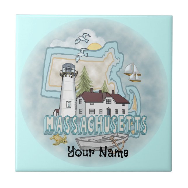 Massachusetts Lighthouse-panel Kakelplatta (Framsidan)