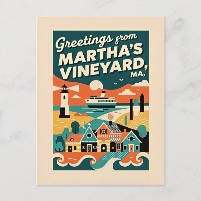 Massachusetts Martha’s Vineyard 1950s Retro Vykort (Framsida)