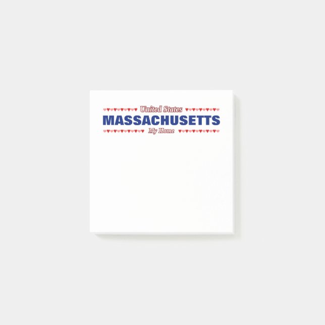 MASSACHUSETTS - Mitt hem - Förenade Stater.Hjärtan Post-it Block (Framsida)