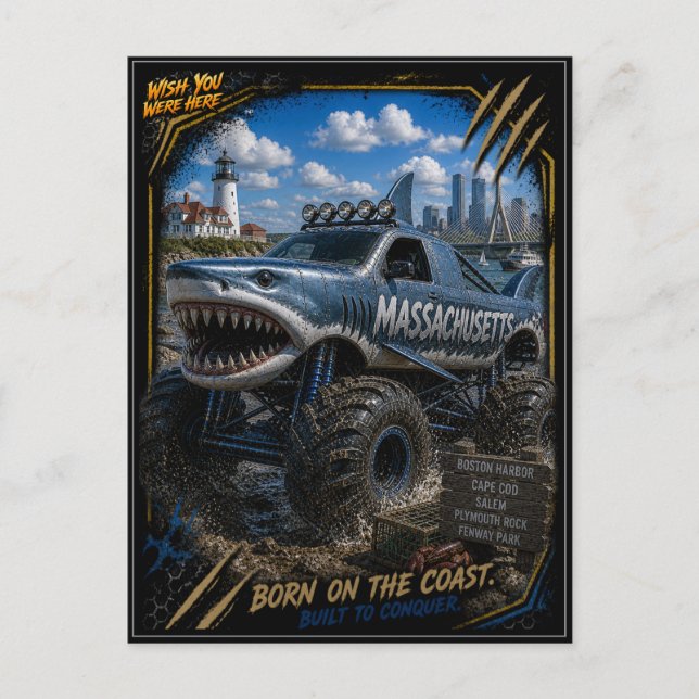 Massachusetts Monster Truck Terräng Konst Vykort (Framsida)