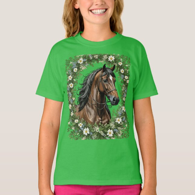 Massachusetts Morgan Horse och Mayblommor T Shirt (Framsida)
