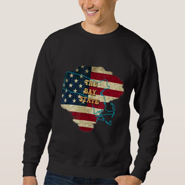 Massachusetts Morsa Us Flagga Motto Lång Ärmad Tröja (Framsida)