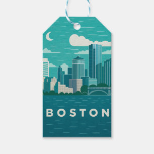 Massachusetts nattlig stadsbild Boston Stad Presentetikett