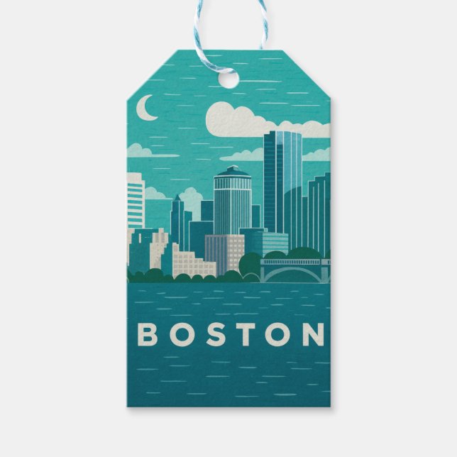Massachusetts nattlig stadsbild | Boston Stad Presentetikett (Framsidan)