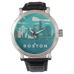Massachusetts nattlig stadsscen Boston Stad Armbandsur