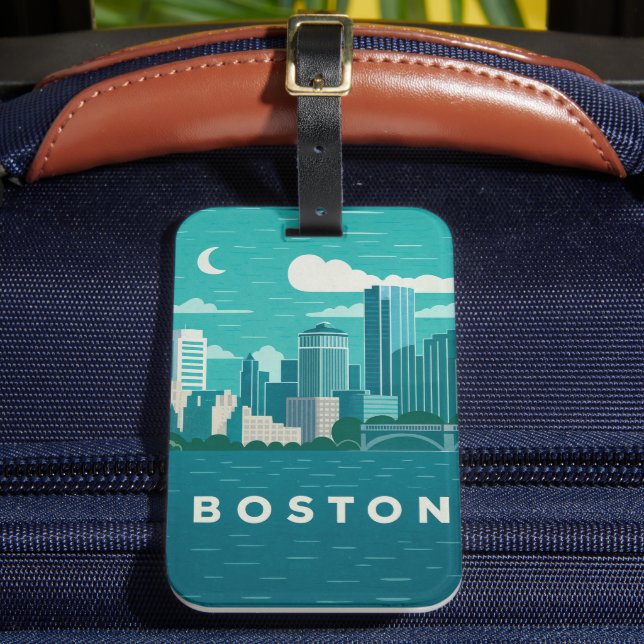 Massachusetts nattlig stadsscen | Boston Stad Bagagebricka (Framsida Insitu 2)