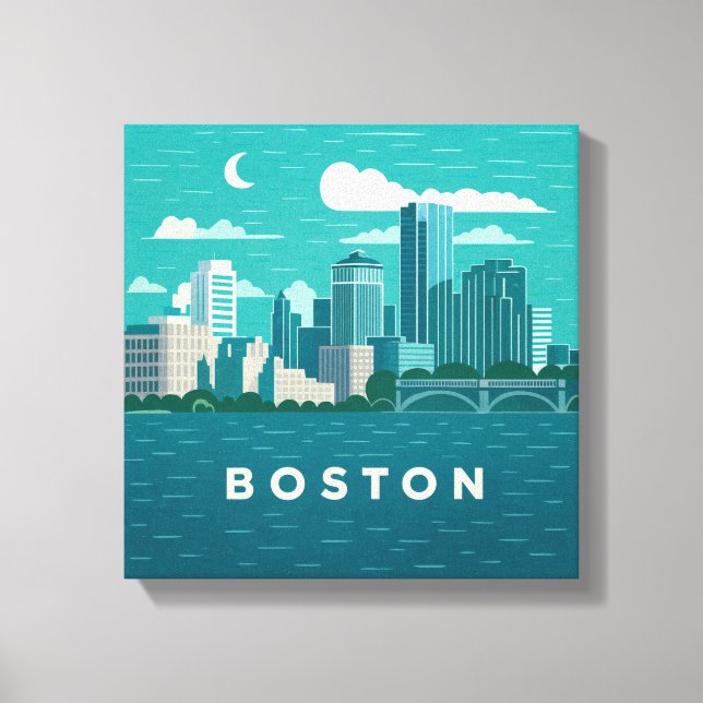 Massachusetts nattlig stadsscen | Boston Stad Canvastryck (Framsida)