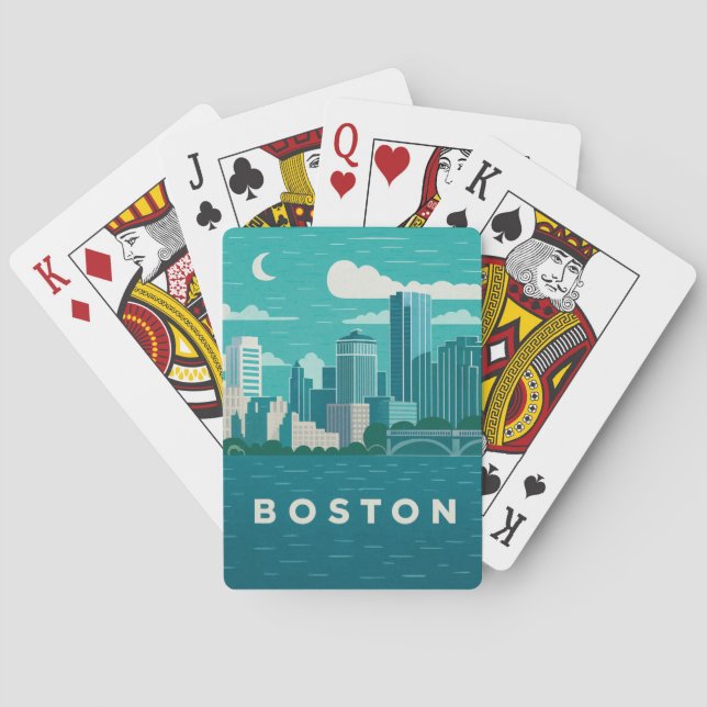 Massachusetts nattlig stadsscen | Boston Stad Casinokort (Baksidan)