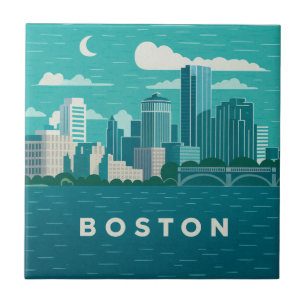 Massachusetts nattlig stadsscen   Boston Stad Kakelplatta