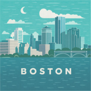 Massachusetts nattlig stadsscen Boston Stad Klistermärken
