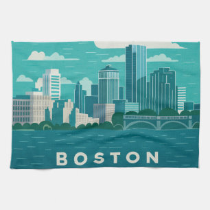 Massachusetts nattlig stadsscen Boston Stad Kökshandduk