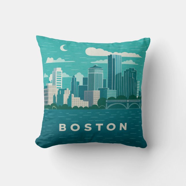 Massachusetts nattlig stadsscen | Boston Stad Kudde (Framsida)
