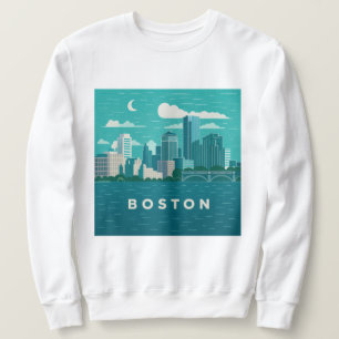 Massachusetts nattlig stadsscen Boston Stad Lång Ärmad Tröja