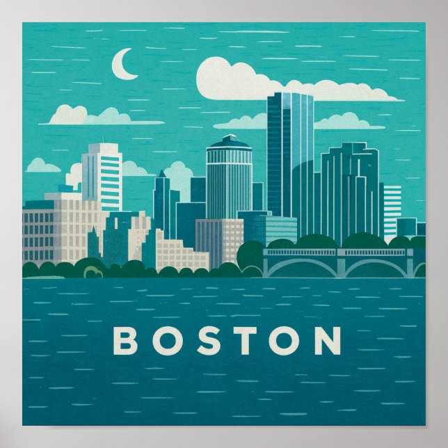 Massachusetts nattlig stadsscen | Boston Stad Poster (Framsidan)