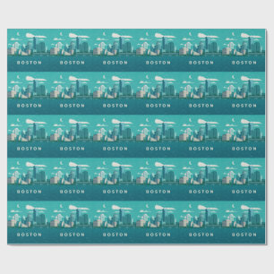 Massachusetts nattlig stadsscen Boston Stad Presentpapper