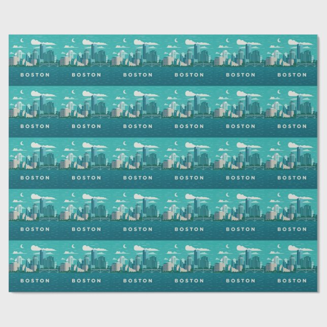 Massachusetts nattlig stadsscen | Boston Stad Presentpapper (Platt)