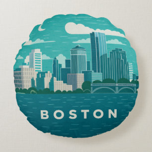 Massachusetts nattlig stadsscen Boston Stad Rund Kudde