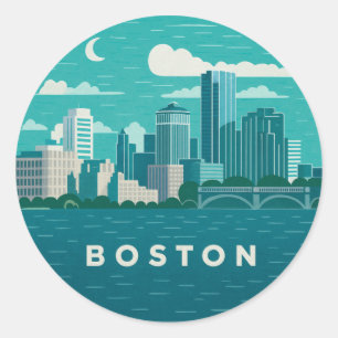 Massachusetts nattlig stadsscen Boston Stad Runt Klistermärke