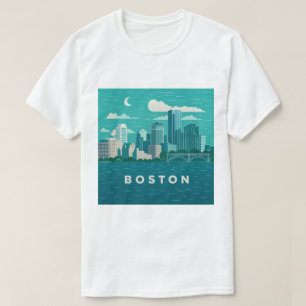 Massachusetts nattlig stadsscen Boston Stad T Shirt