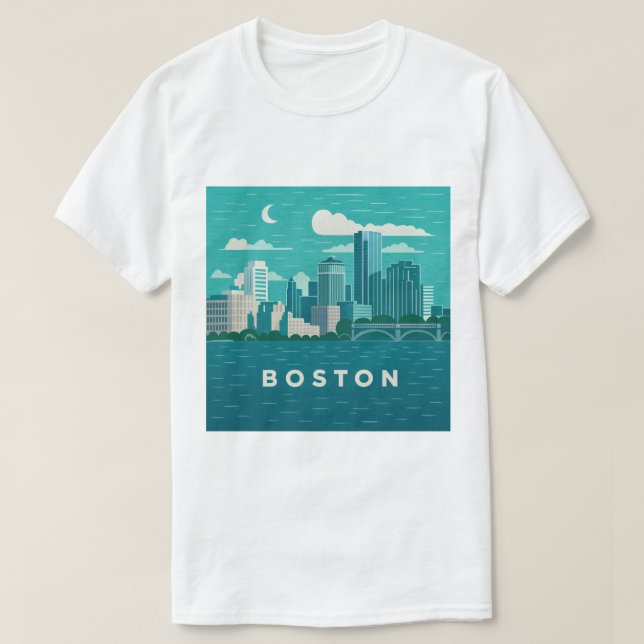 Massachusetts nattlig stadsscen | Boston Stad T Shirt (Design framsida)