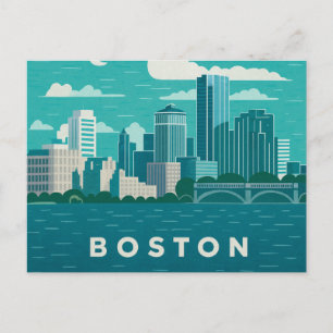 Massachusetts nattlig stadsscen Boston Stad Vykort