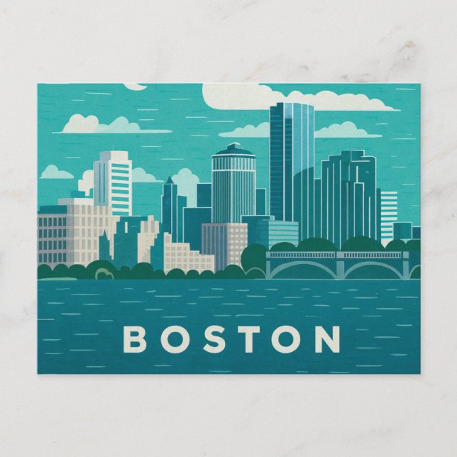 Massachusetts nattlig stadsscen | Boston Stad Vykort (Framsida)