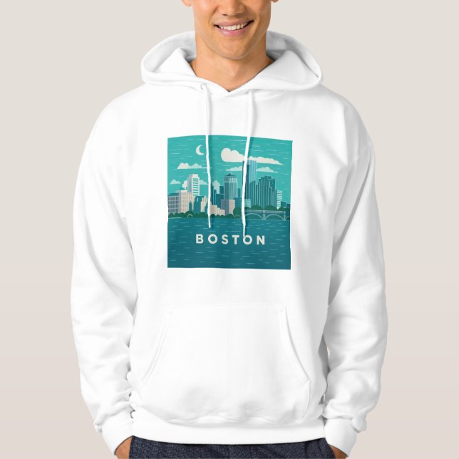 Massachusetts Night Cityscape | Boston City Hoodie (Framsida)