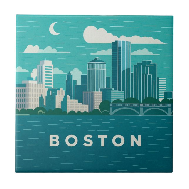 Massachusetts Night Cityscape | Boston City Kakelplatta (Framsidan)