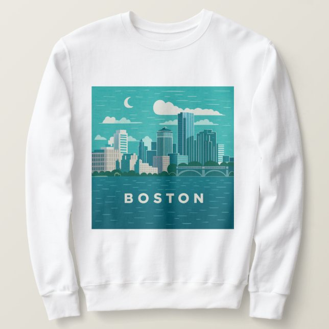 Massachusetts Night Cityscape | Boston City Lång Ärmad Tröja (Design framsida)