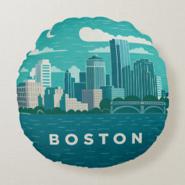 Massachusetts Night Cityscape | Boston City Rund Kudde